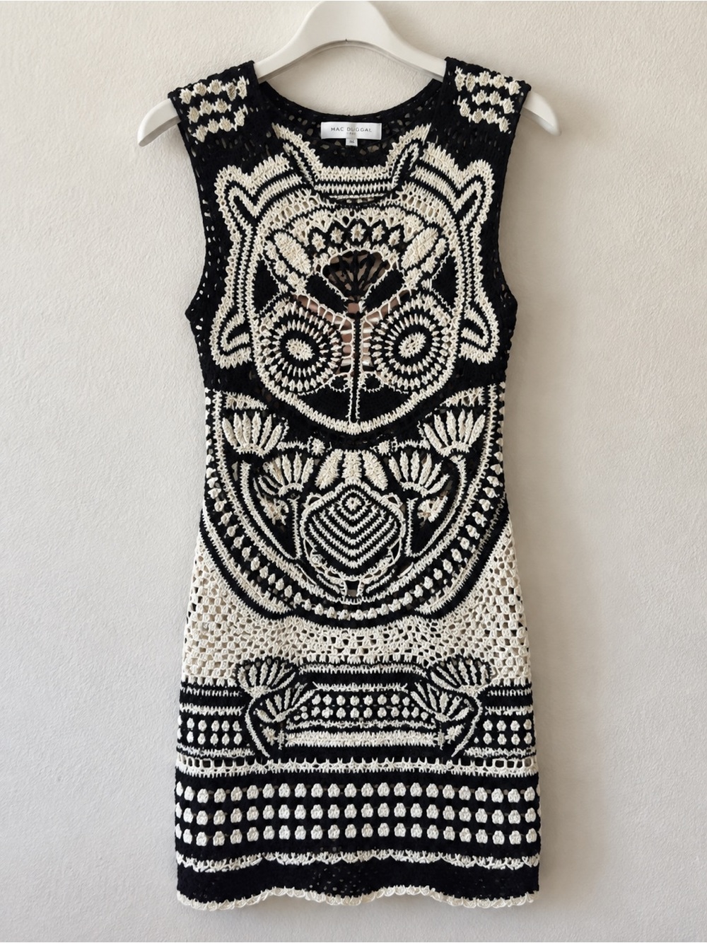 Marie Oliver Shawna Crochet Mini Dress Black Cream NWT M/L